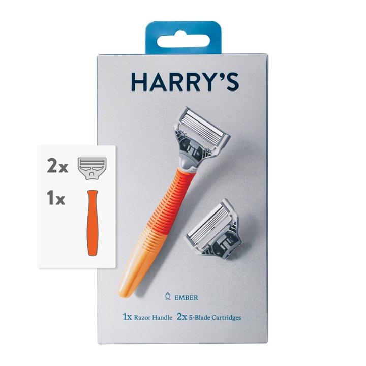 Harry's 5-blade Men's Razor - 1 Razor Handle + 2 Razor Blade Refills - Bright Orange