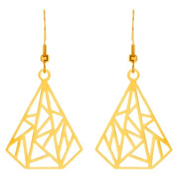 Elya Geometric Tear Drop Dangle Earrings - Gold, Gold - Geometric Tear Drop