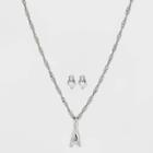 Silver Plated Cubic Zirconia 'a' Initial Earring And Pendant Necklace Set - A New Day