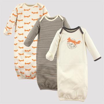 Touched By Nature Baby Girls' 3pk Fox Organic Cotton Gowns - Off White/orange