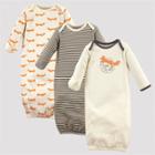 Touched By Nature Baby Girls' 3pk Fox Organic Cotton Gowns - Off White/orange
