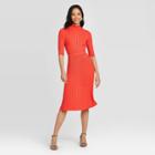Women's Elbow Sleeve Crewneck Flat Rib Dress - Who What Wear Red