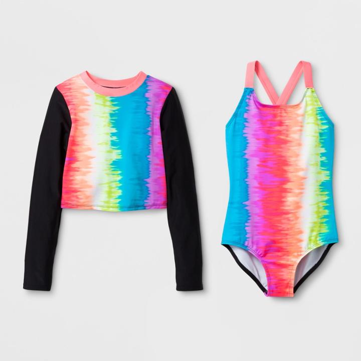 Girls' Happy Days One Piece With Rash Guard Set - Cat & Jack Xs,