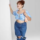 Women's Plus Size Puff Short Sleeve Woven Top - Wild Fable Blue Floral