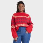 Women's Plus Size Mock Turtleneck Pullover Sweater - Universal Thread Red Fair Isle