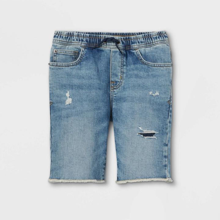 Boys' Pull-on Destructed Jean Shorts - Cat & Jack Light Wash