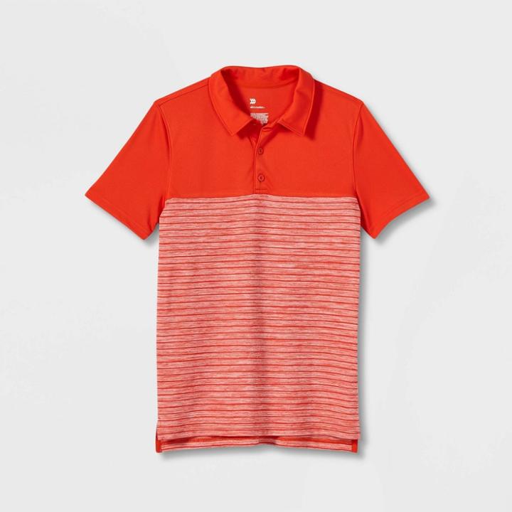 Boys' Striped Golf Polo Shirt - All In Motion Orange