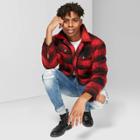 Men's Plaid Sherpa Trucker Jacket - Original Use Majesty Red M,