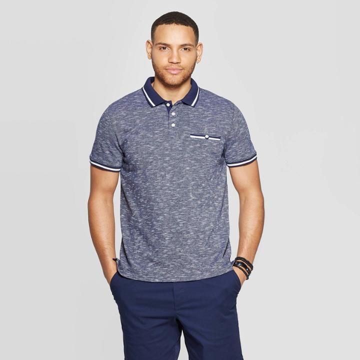Men's Athletic Fit Retro Polo Shirt - Goodfellow & Co Fighter Pilot Blue