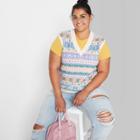 Women's Plus Size V-neck Printed Sweater Vest - Wild Fable Almond Fair Isle 1x, Brown Fair Isle