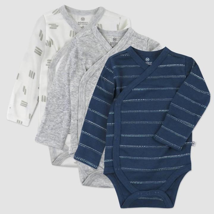 Honest Baby 3pk Dotted Stripe Side Snap Bodysuit - Newborn, One Color