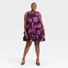 Women's Plus Size Floral Print Sleeveless Multi Tiered Dress - Who What Wear Black
