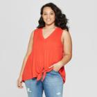 Women's Plus Size Sleeveless V-neck Tie Front Tank Top - Universal Thread Orange