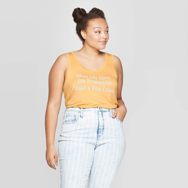 Grayson Threads Women's Plus Size Sleeveless When Life Gives You Pineapple Graphic Tank Top (juniors') - Yellow