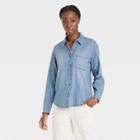 Women's Long Sleeve Relaxed Fit Collared Button-down Shirt - Universal Thread Light Blue Denim