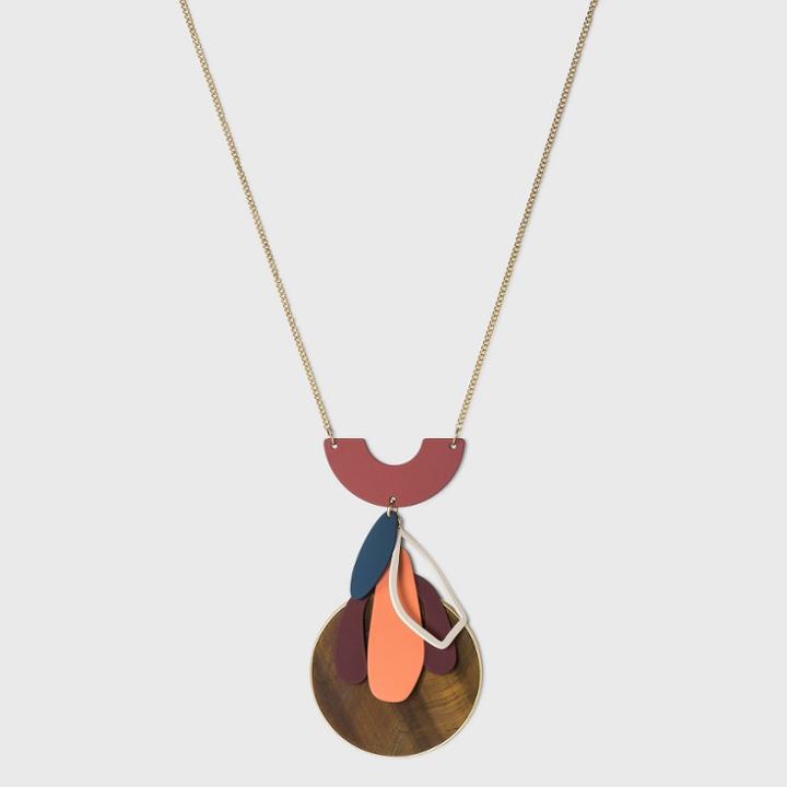 Semi-precious Tiger Eye And Sprayed Metal Statement Pendant Necklace - Universal Thread , Grey