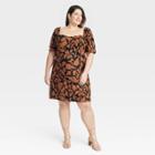 Women's Puff Short Sleeve Dress - A New Day Brown