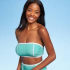 Women's Terry Textured Solid Bandeau With Binding Bikini Top - Kona Sol Turquoise Blue D/dd Cup