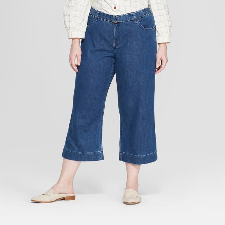 Women's Plus Size Side Belted Wide Leg Jeans - Universal Thread Medium Wash