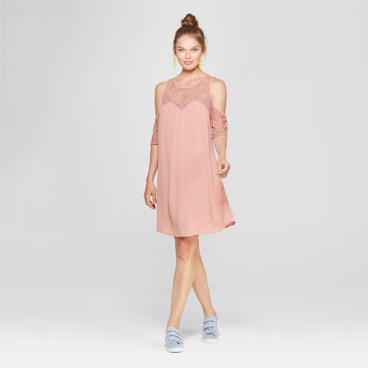 Women's Cold Shoulder Lace Sleeve Sundress - Xhilaration Blush