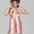Women's Striped Strappy Twist Front Romper - Wild Fable Almond Cream