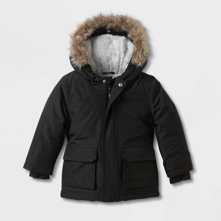 Toddler Boys' Long Sleeve Parka Jacket - Cat & Jack Black
