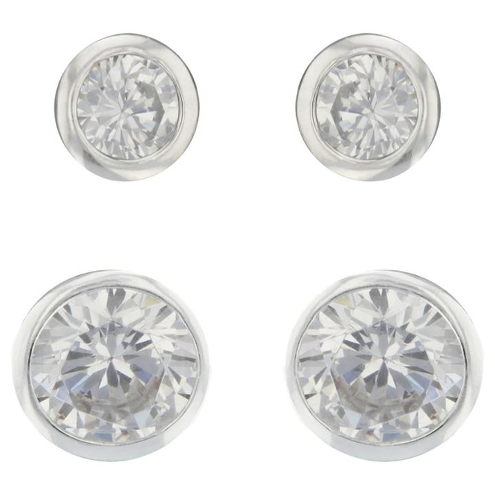 Target Stud Earrings Sterling Bezel Round Cubic Zirconia Set - 2pk -