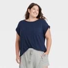 Women's Plus Size Beautifully Soft Short Sleeve Sleep T-shirt - Stars Above Blue