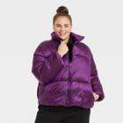 Women's Plus Size Short Shine Puffer Jacket - A New Day Purple