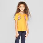 Girls' Short Sleeve Floral Print T-shirt - Art Class Gold