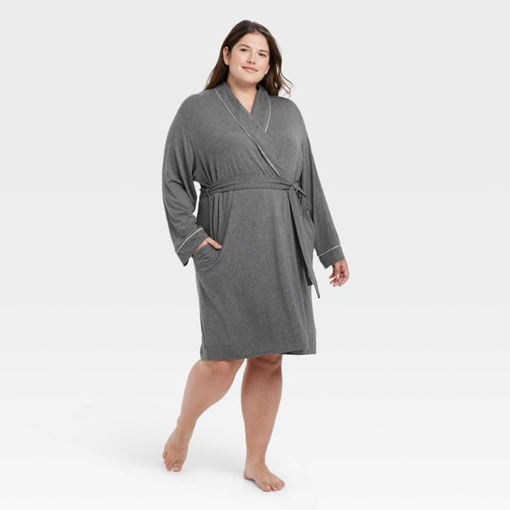 Women's Plus Size Beautifully Soft Robe - Stars Above Heathered Gray