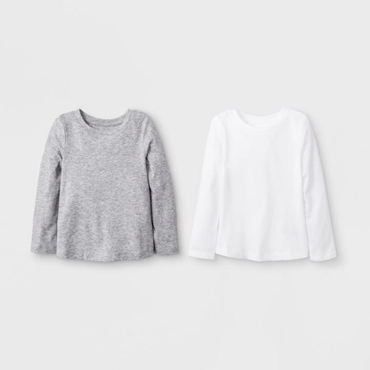 Toddler Girls' 2pk Long Sleeve T-shirt Set - Cat & Jack White/gray