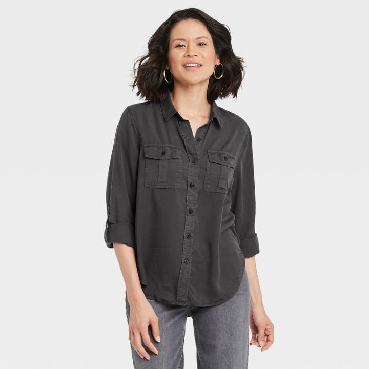 Women's Long Sleeve Button-down Utility Shirt - Knox Rose Gray