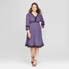 Maternity 3/4 Sleeve Woven Color Block Dress - Isabel Maternity By Ingrid & Isabel Purple/black