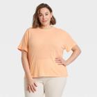 Women's Plus Size Short Sleeve Linen T-shirt - A New Day Light Orange