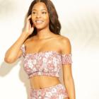 Women's Smocked Off The Shoulder Bandeau Bikini Top - Xhilaration Clay Floral D/dd Cup, Red