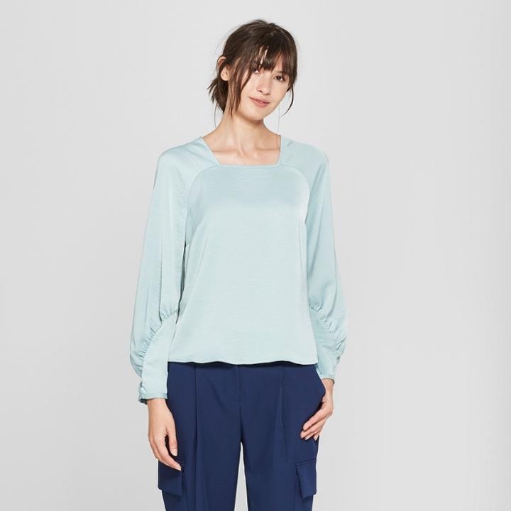 Women's Long Sleeve Square Neck Raglan Blouse - Prologue Blue