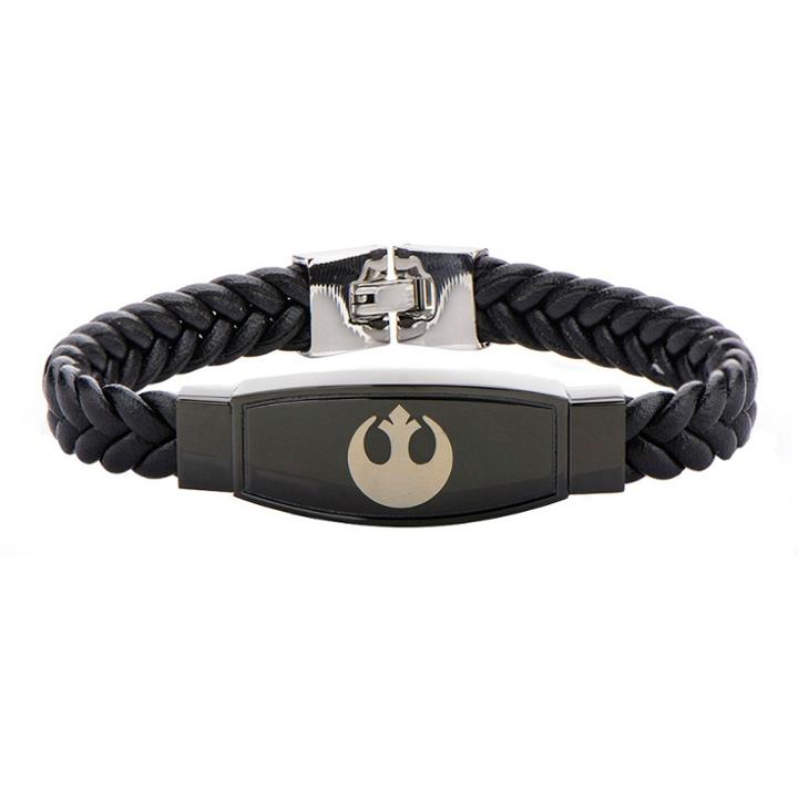 Men's Star Wars Rebel Alliance Symbol Bracelet With Real Italian Leather - Black, Stainless