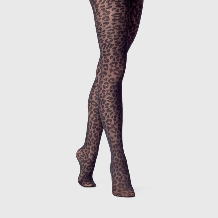 Women's Leopard Print Sheer Tights - A New Day Black S/m, Women's, Size: