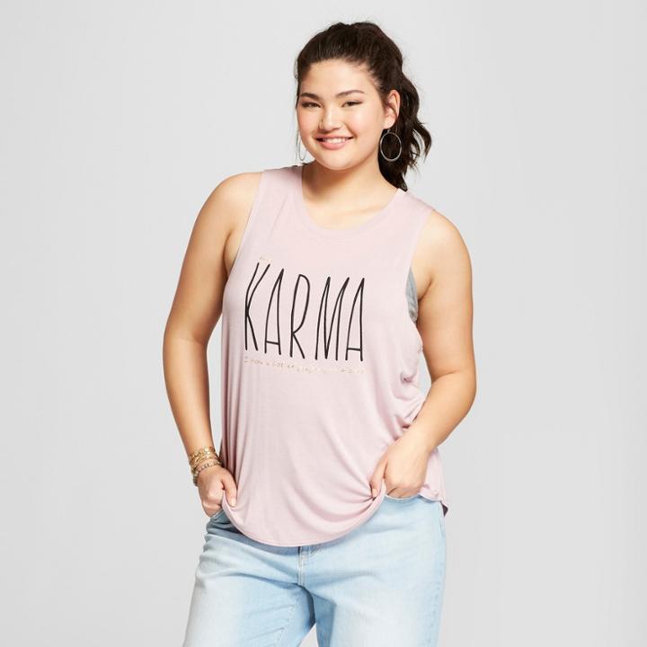 Women's Plus Size Karma Foil Scoop Neck Graphic Tank Top - Grayson Threads (juniors') Pink
