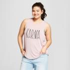 Women's Plus Size Karma Foil Scoop Neck Graphic Tank Top - Grayson Threads (juniors') Pink