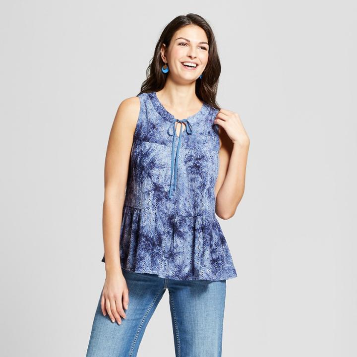 Women's Sleeveless Mineral Wash Eyelet Tank - Knox Rose Navy