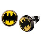 Dc Comics Batman Logo Stainless Steel Round Stud Earrings - Black/yellow, Kids Unisex, Black/silver
