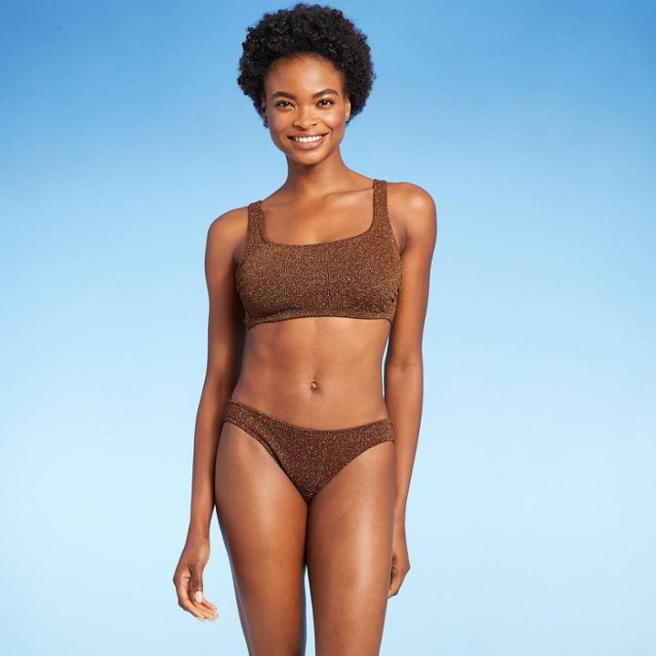 Juniors' Metallic Textured Scoop Neck Bralette Bikini Top - Xhilaration Coco D/dd Cup