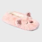 No Brand Women's Pig Faux Fur Pull-on Slipper Socks With Grippers - Pink