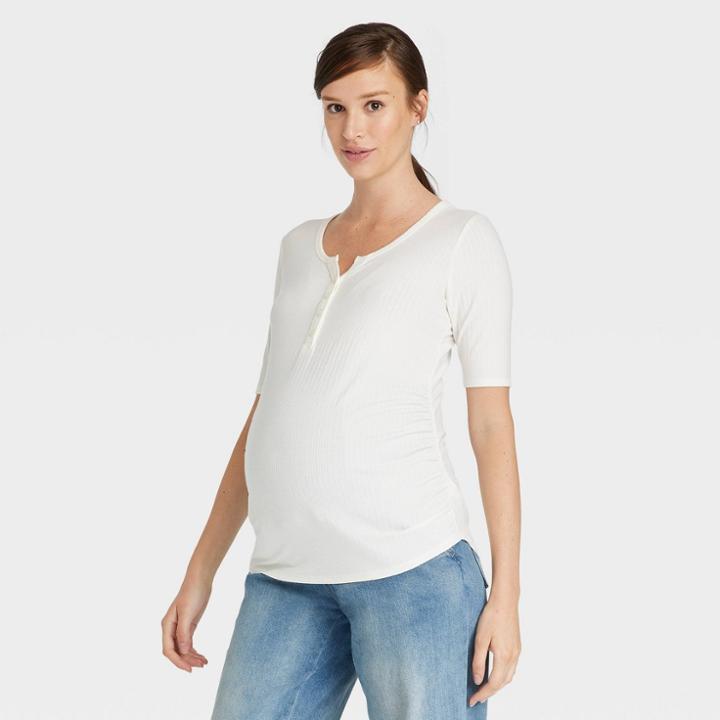 Short Sleeve Ribbed Henley Maternity Shirt - Isabel Maternity By Ingrid & Isabel Cream