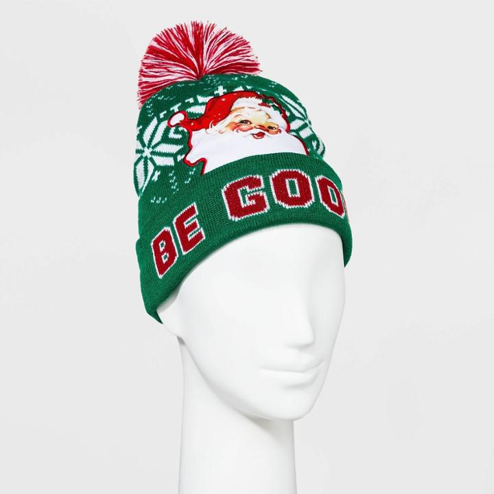 Ugly Stuff Holiday Supply Co. Women's Be Good Santa Fairisle Pom Beanie - Green - One Size, Women's