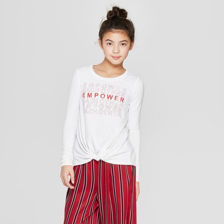 Girls' Twist Front Long Sleeve T-shirt - Art Class White