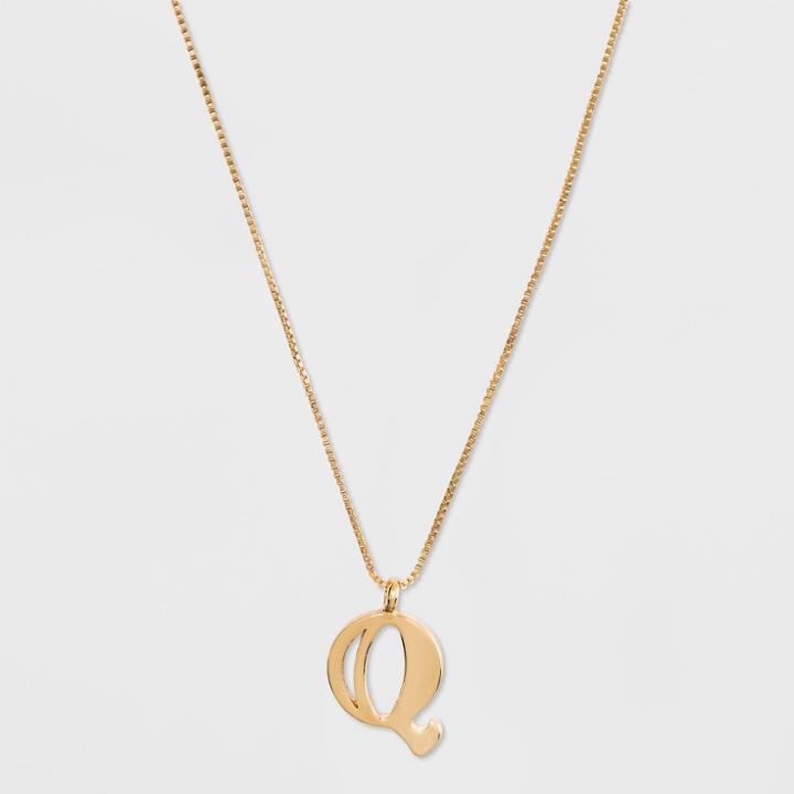 Gold Plated Initial Q Pendant Necklace - A New Day Gold, Gold - Q