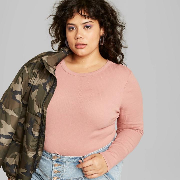Women's Plus Size Long Sleeve Crewneck T-shirt - Wild Fable Pink 1x, Women's,